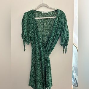 Reformation green and white wrap dress